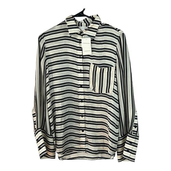 Club Monaco Striped Silk Button Down Shirt Blouse Small - Picture 1 of 6